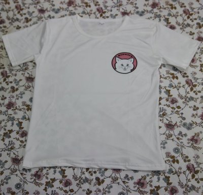 画像1: にゃんにゃん2号 猫Tシャツ STOP BEING A PUSSY 春夏白M・L 
