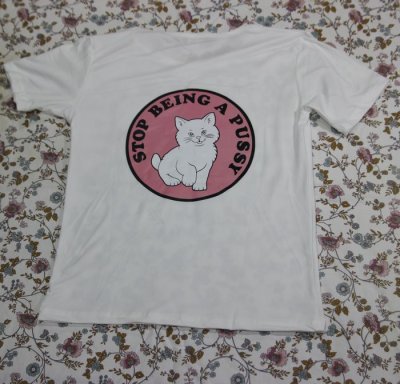 画像2: にゃんにゃん2号 猫Tシャツ STOP BEING A PUSSY 春夏白M・L 