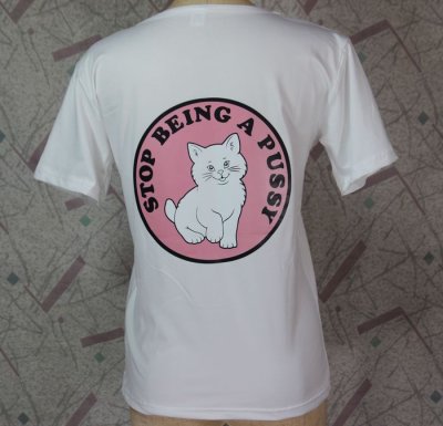 画像3: にゃんにゃん2号 猫Tシャツ STOP BEING A PUSSY 春夏白M・L 