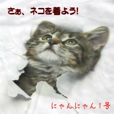 画像2: にゃんにゃん1号 飛び出すネコ 猫Tシャツ 春夏 白 M・L 