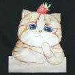 画像3: 猫柄トートバッグ エコバッグ キャンバス黒地 頭に苺かわいいネコ1匹 (3)