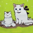 画像3: 猫柄トートバッグ ショルダーバッグ リネン地黄緑 かわいい親子猫 (3)