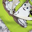 画像7: 猫柄トートバッグ ショルダーバッグ リネン地黄緑 かわいい親子猫 (7)
