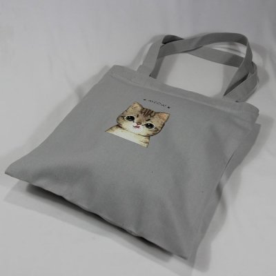 画像2: 猫柄トートバッグ 端正なネコ顔 かわいいイラスト ファスナー シンプル 灰色 薄地 軽量 ママバッグ 普段使い レディース キッズ BA51