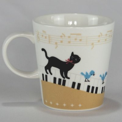 画像2: 猫マグカップ 黒猫ミィー ピアノ 陶器 かわいい プレゼント ギフト 猫柄 ネコ柄 ねこ柄 猫雑貨 ネコ雑貨 ねこ雑貨