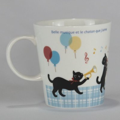 画像2: 猫マグカップ 黒猫ミィー バイオリン 陶器 かわいい プレゼント ギフト 猫柄 ネコ柄 ねこ柄 猫雑貨 ネコ雑貨 ねこ雑貨