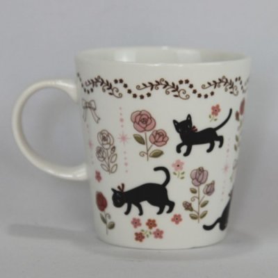 画像2: 猫マグカップ 黒猫ミィー ローズ 陶器 かわいい プレゼント ギフト 猫柄 ネコ柄 ねこ柄 猫雑貨 ネコ雑貨 ねこ雑貨