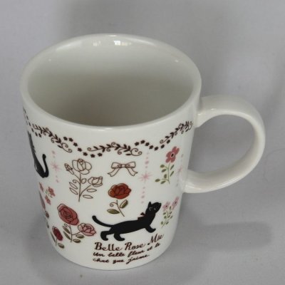 画像3: 猫マグカップ 黒猫ミィー ローズ 陶器 かわいい プレゼント ギフト 猫柄 ネコ柄 ねこ柄 猫雑貨 ネコ雑貨 ねこ雑貨