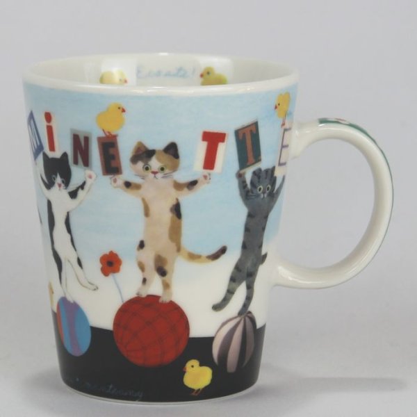 画像1: 猫マグカップ E.minetteスマートマグ ボール カワイイ かわいい キュート 日本製 陶磁器 Cat プレゼント ギフト 猫柄 ネコ柄 ねこ柄 猫雑貨 ネコ雑貨 ねこ雑貨 (1)