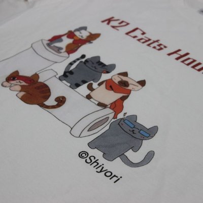 画像2: Shiyori 猫Tシャツ Ｌサイズ K2 Cats House かわいい猫集団ニャンッニャニャニャ ５匹の仲間たち