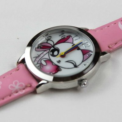 画像1: 猫柄腕時計 キッズウォッチ 子供向時計 プレゼント ウィンクネコ ピンク Wa02pi