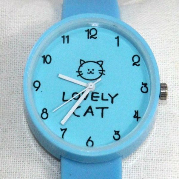 画像1: 猫柄腕時計 キッズウォッチ 子供向時計 プレゼント MSTIANQ LOVELY CAT 水色 Wa04wa (1)